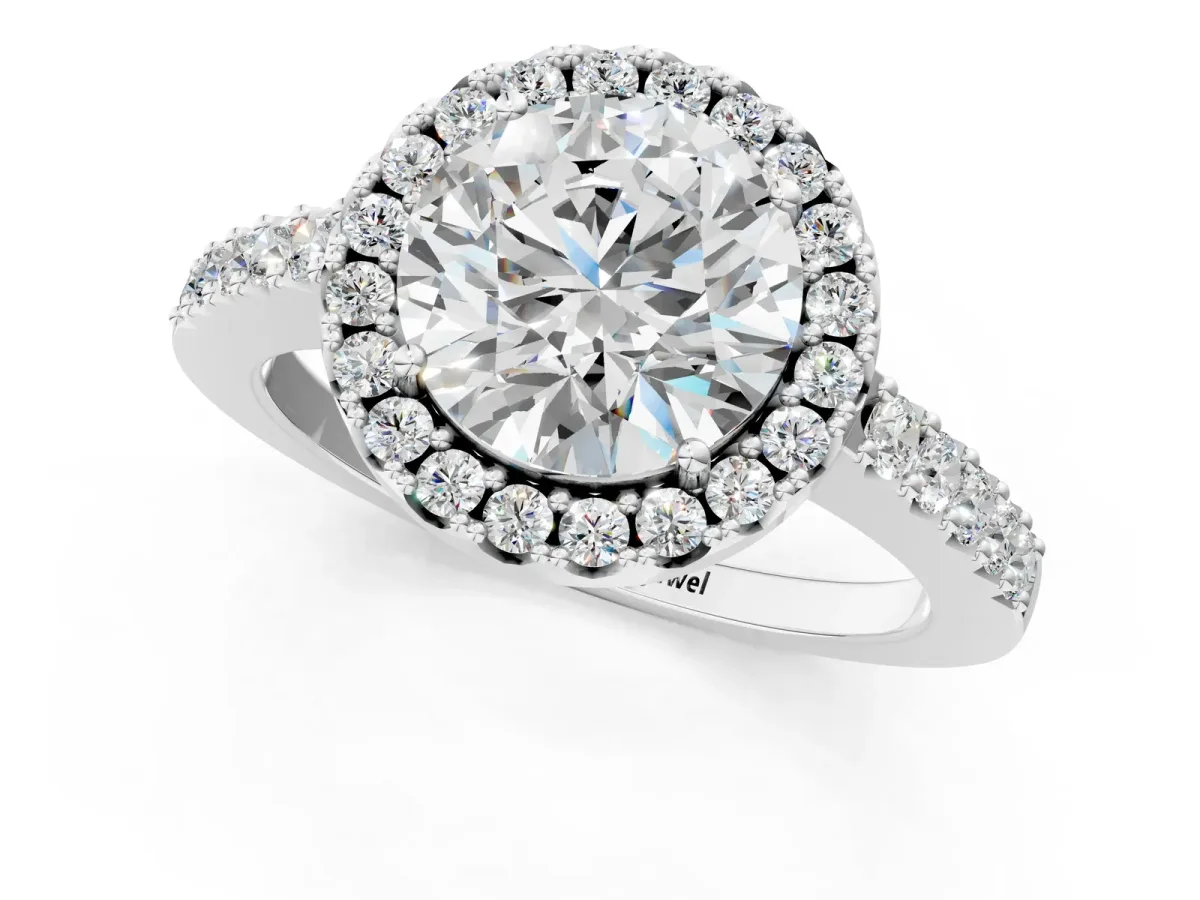 Round Cut Halo Diamond Pavé Solitaire Ring Platinum