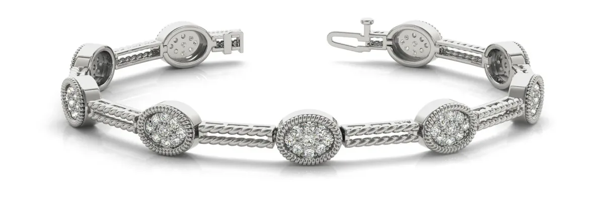 Pave Round Diamond Rope Bracelet with Bezel Setting White gold
