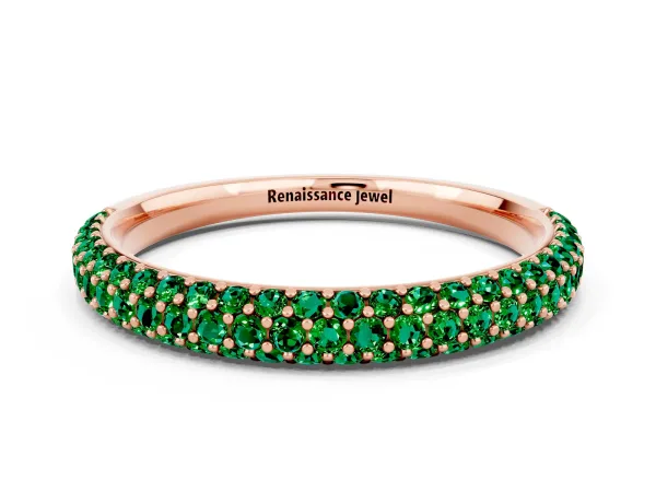 Round Emerald Pavé Eternity Band with Shared Prong Setting Rose gold