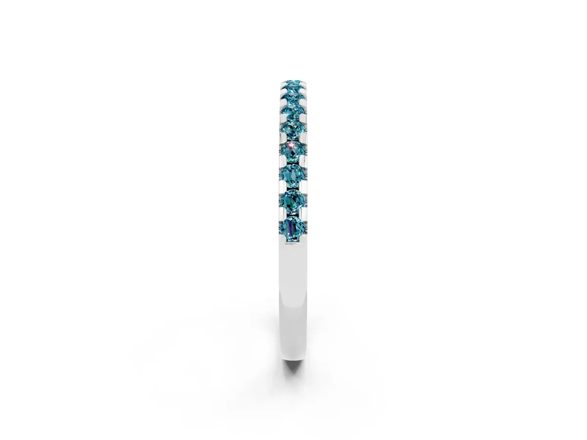 Round Blue Topaz Pavé Set Eternity Band with Micro Prong Setting Silver