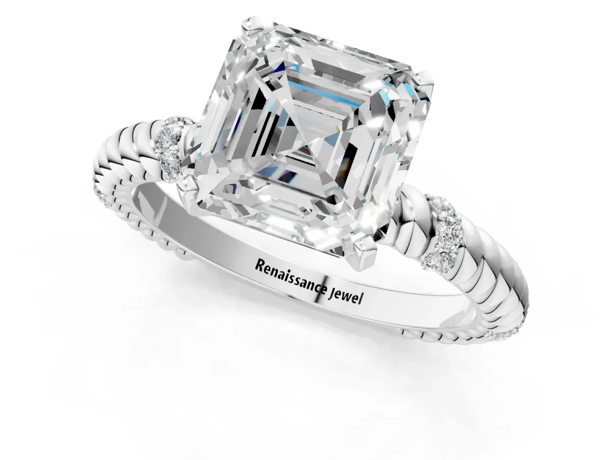Asscher Cut Solitaire Twisted Band Prong Set Engagement Ring Platinum
