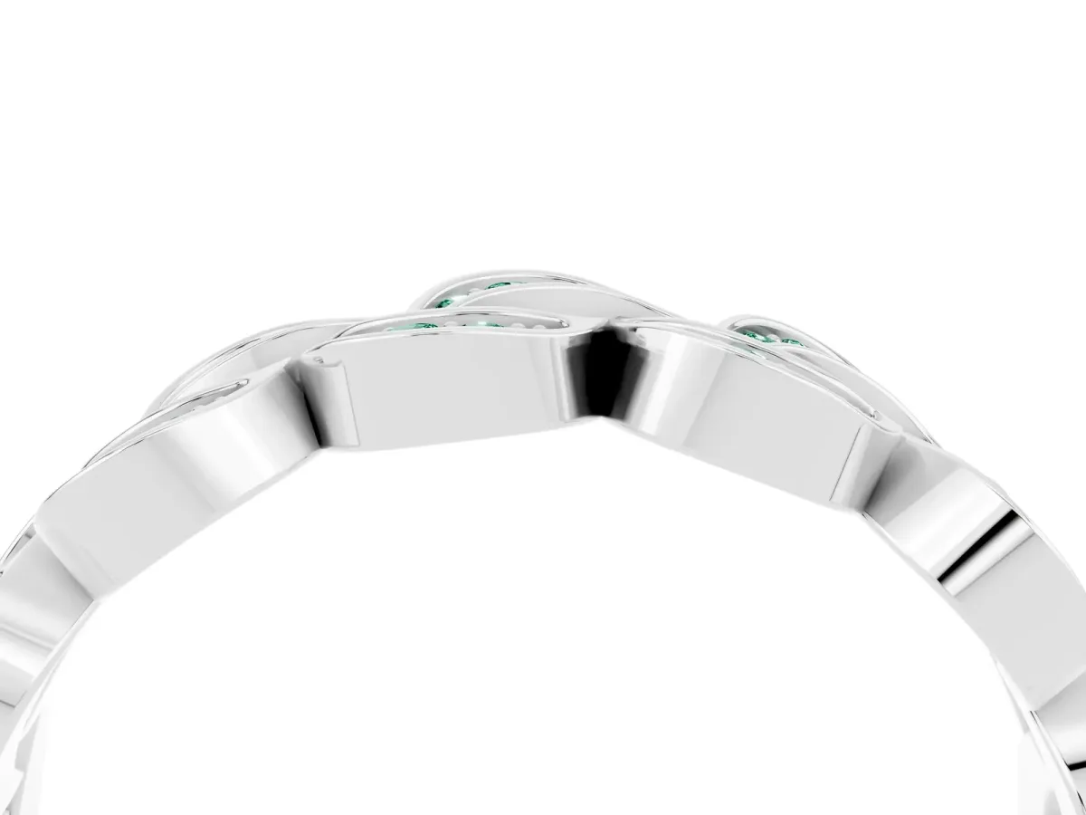 Pavé Round Green Sapphire Interlocking Eternity Band with Bezel Prong Setting White gold
