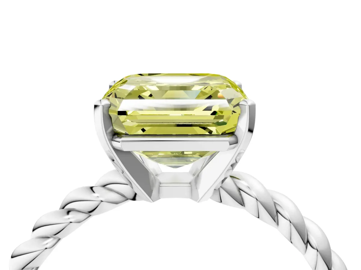 Fancy Yellow Asscher Cut Cut Solitaire Twisted Band with Four-Prong Setting Platinum