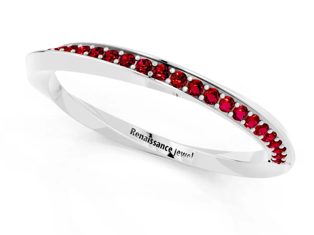 Pavé Round Ruby Twist Band White gold