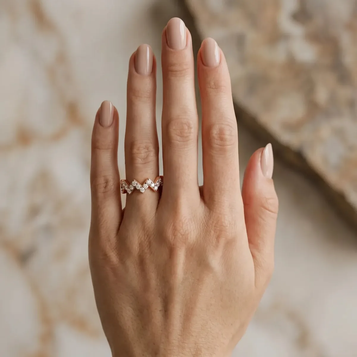 Zigzag Diamond Pave Round Eternity Band with Prong Setting Rose gold