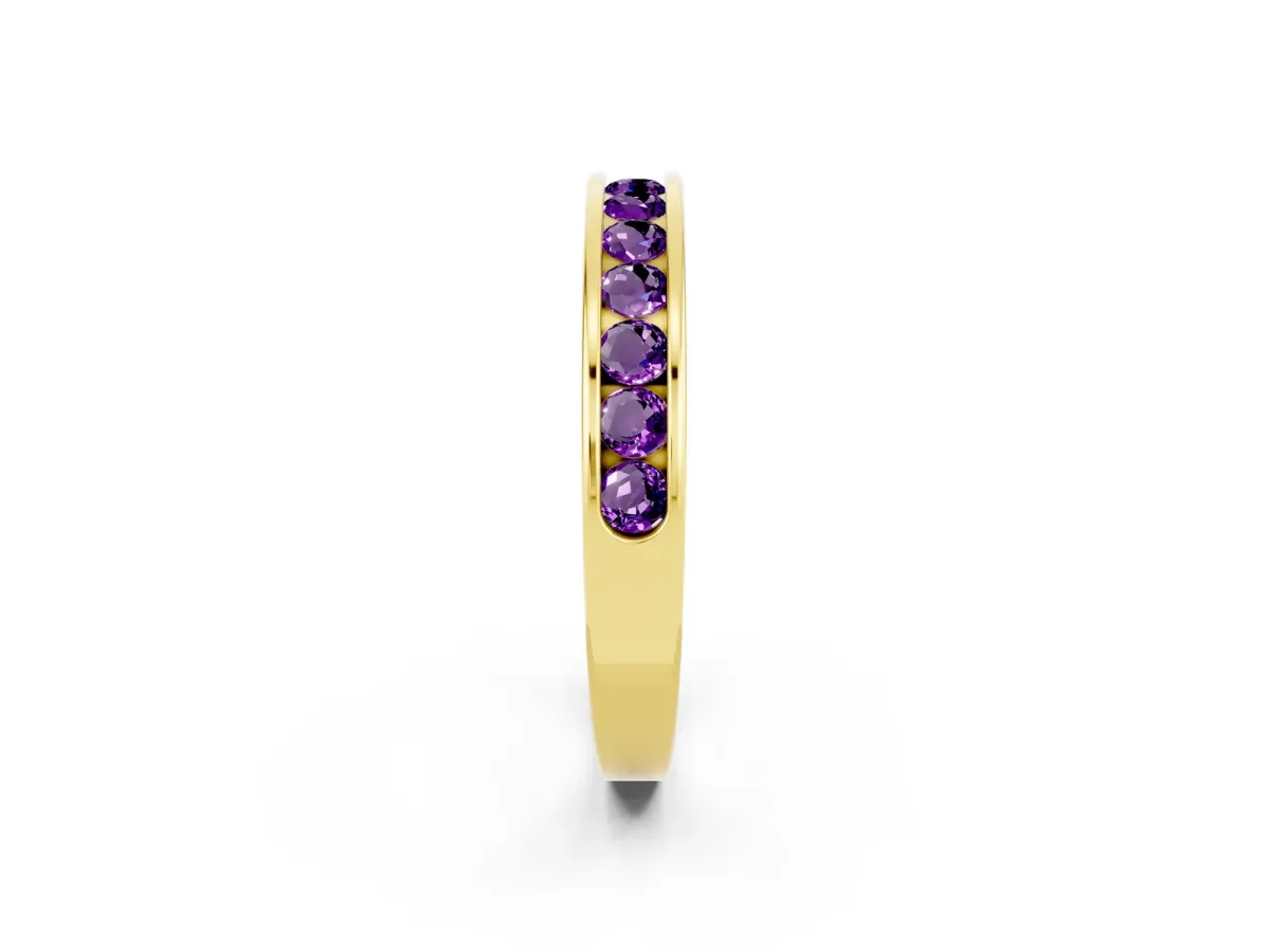 Channel Set Round Amethyst Eternity Band Yellow gold