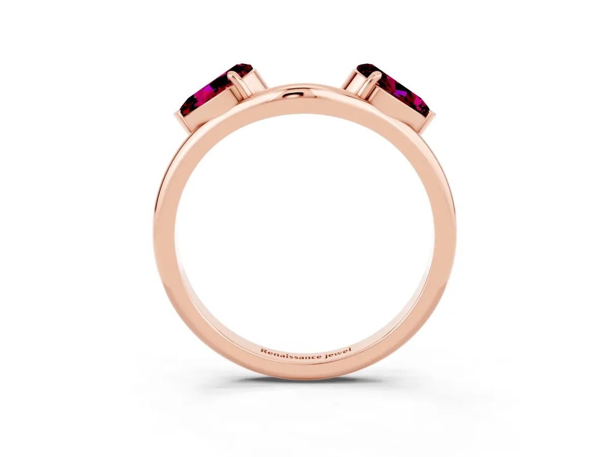 Two-Stone Pear Garnet Bypass Ring with Prong Setting Rose gold