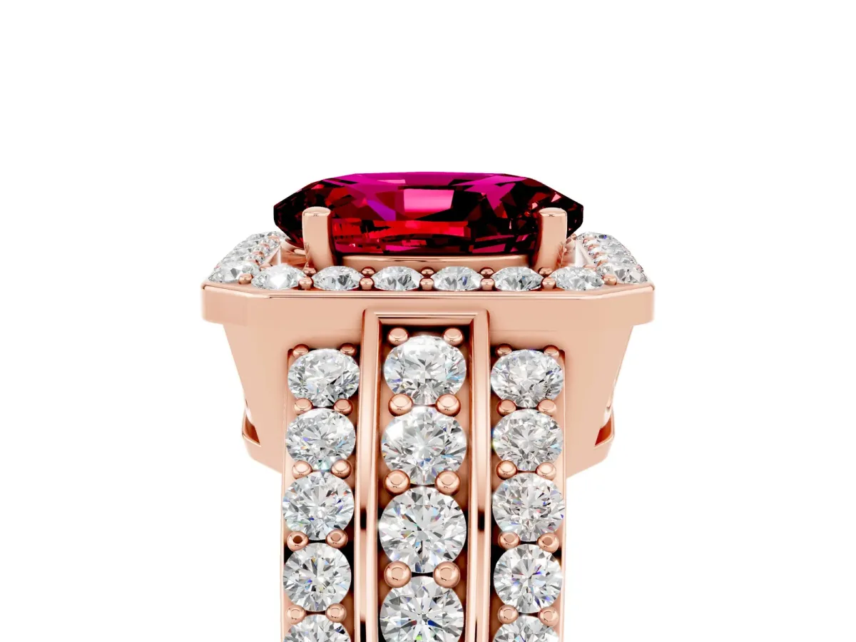 Oval Cut Halo Garnet Ring with Round Split Shank and Prong Setting Rose gold