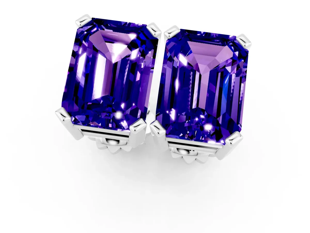 Emerald Cut Tanzanite Stud Earrings White gold