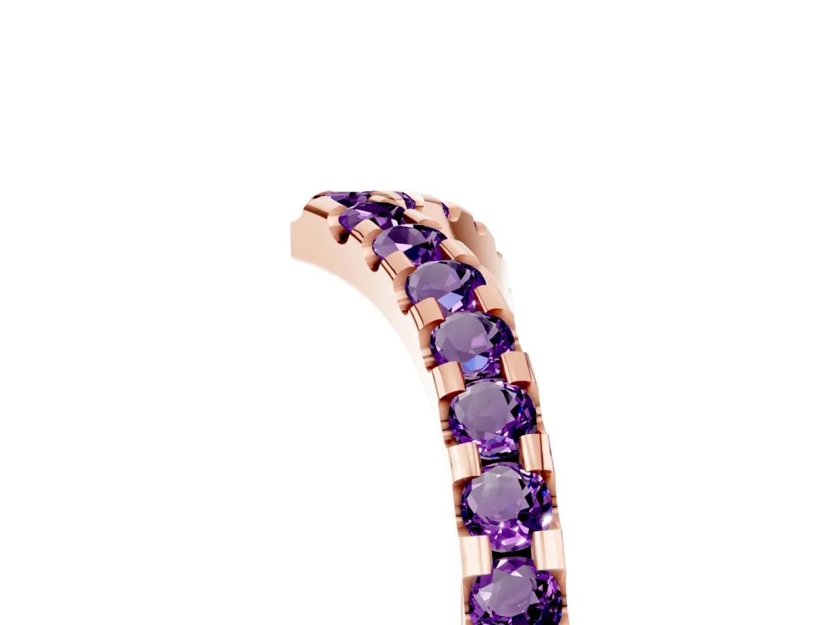 Pavé Round Amethyst Chevron Band with Shared Prong Setting Rose gold