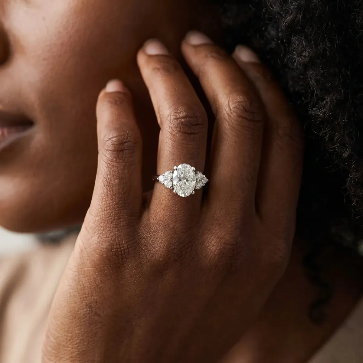 Asscher Cut Cut Diamond Cluster Ring with Solitaire Band and Four-Prong Setting Platinum