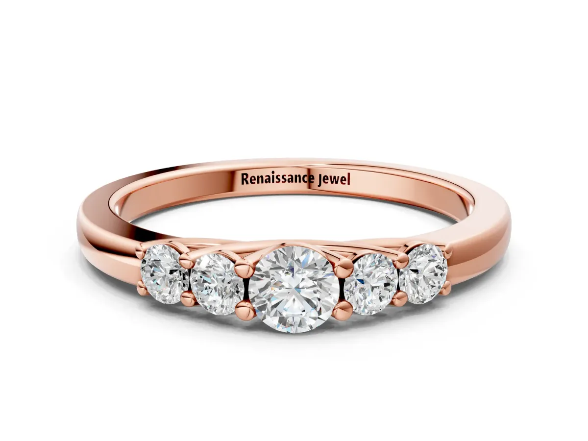 Five-Stone Round Diamond Prong Set Half Eternity Band Rose gold