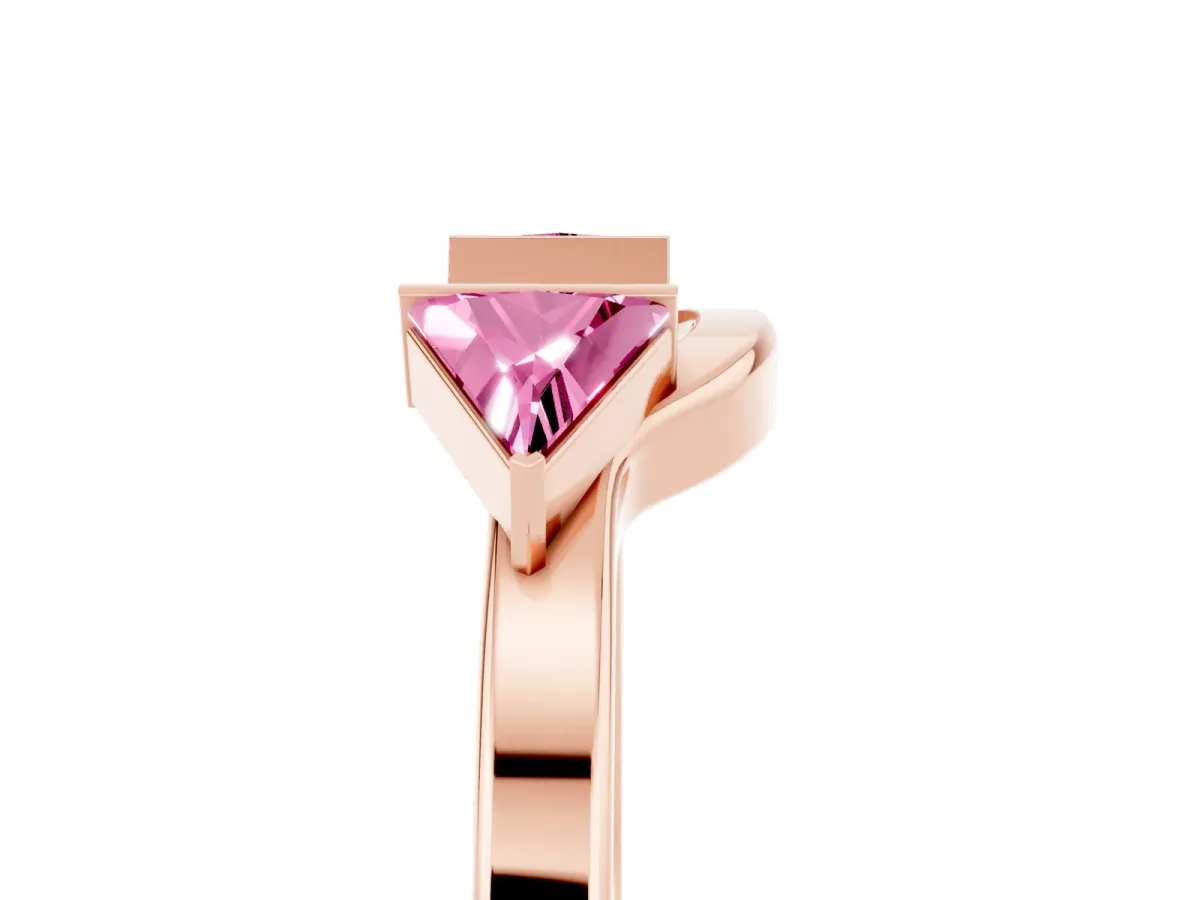 Trillion Pink Sapphire Open Band Ring with Bezel Setting Rose gold