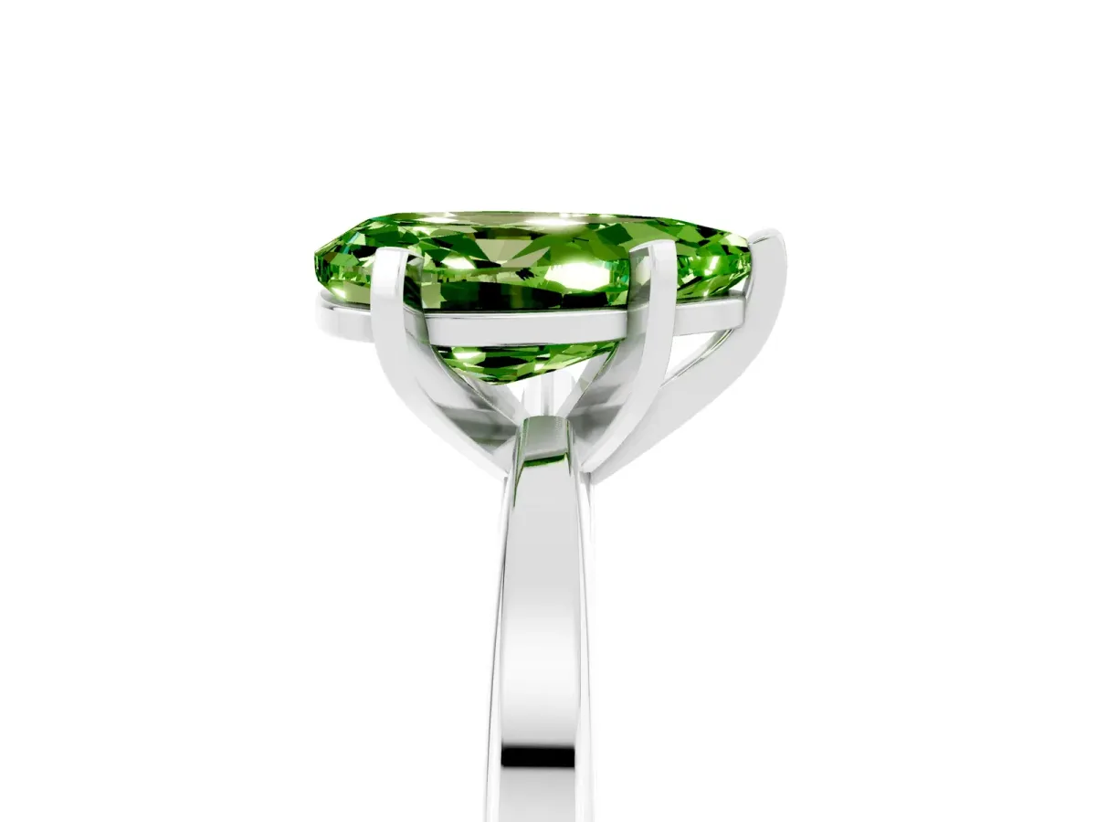 Pear Cut Peridot Solitaire Engagement Ring with Classic Band and Four-Prong Setting Silver