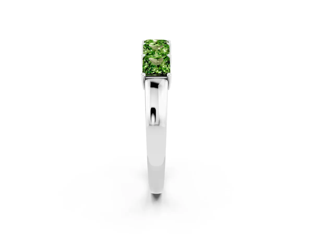 Princess Cut Five-Stone Peridot Band with Prong Setting Platinum