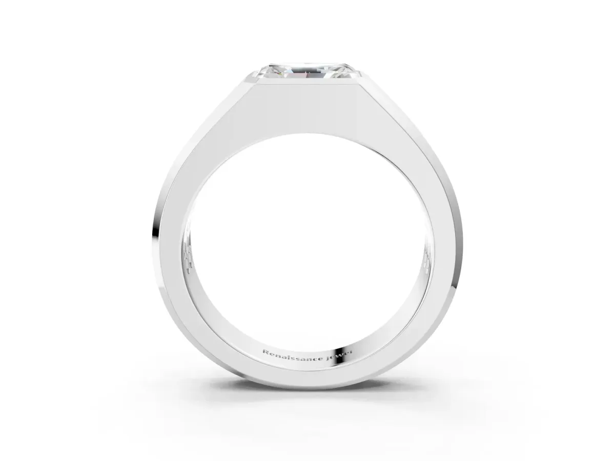Radiant Diamond Wide Bezel Mens Ring Silver