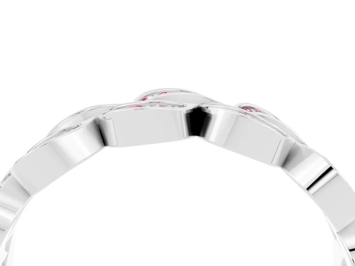 Pavé Round Pink Sapphire Interlocking Eternity Band with Bezel Prong Setting Silver