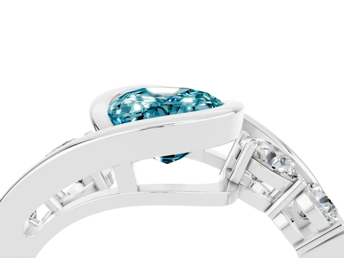 Bezel Set Oval Cut Blue Topaz Bypass Ring with Round Accents Platinum