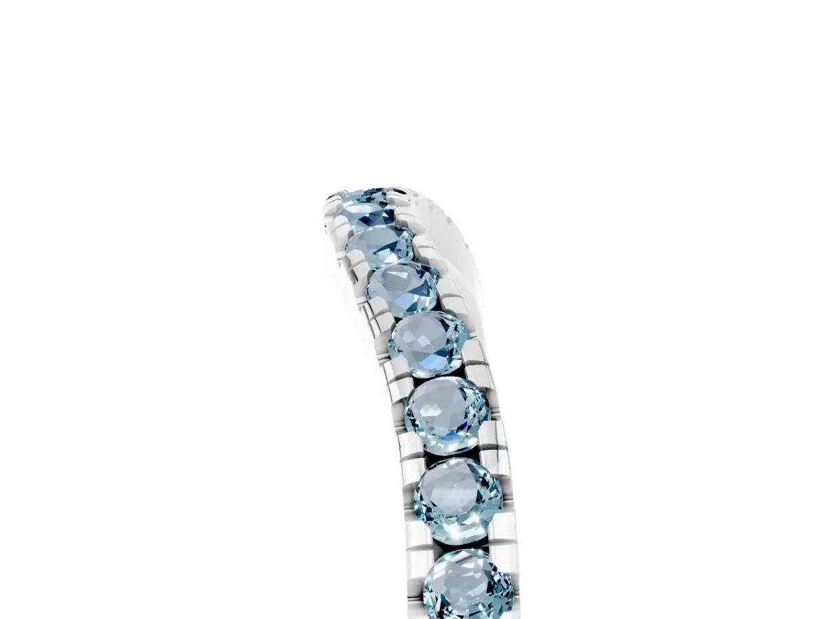 Aquamarine Pavé Curved Wedding Band Silver