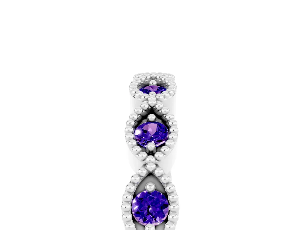Milgrain Marquise Tanzanite Half Eternity Band with Bezel Setting Silver
