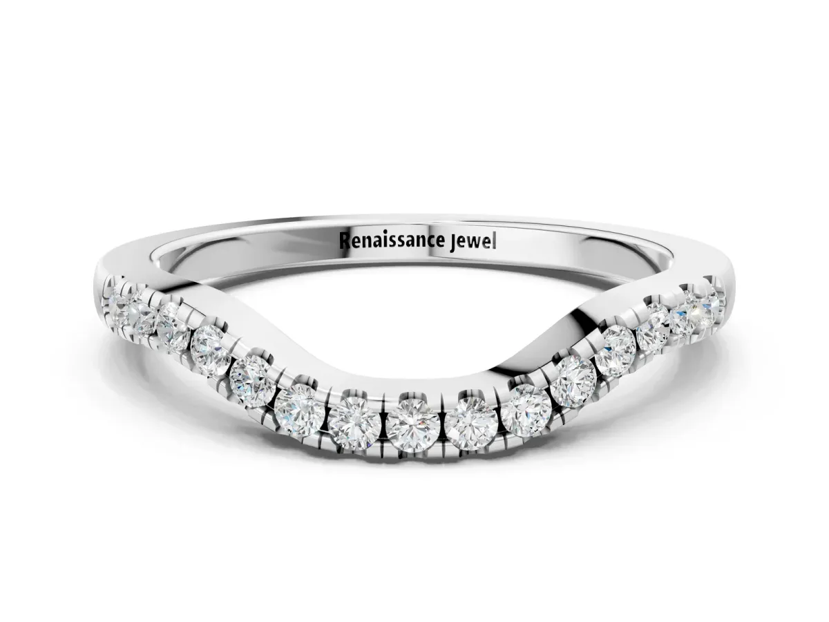 Round Diamond Curved Pavé Wedding Band with U-Prong Setting Platinum