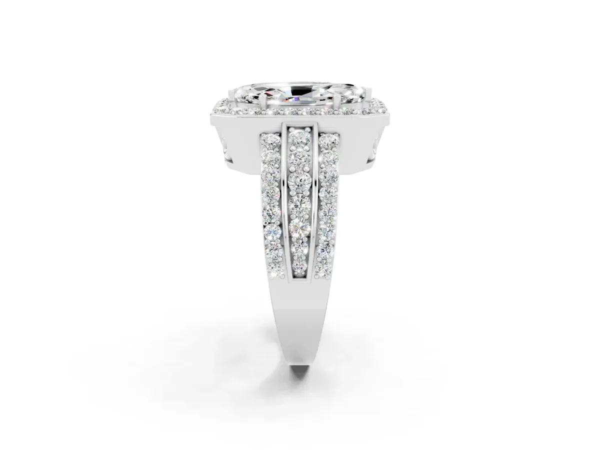 Marquise Cut Halo Moissanite Ring with Round Split Shank and Prong Setting Silver