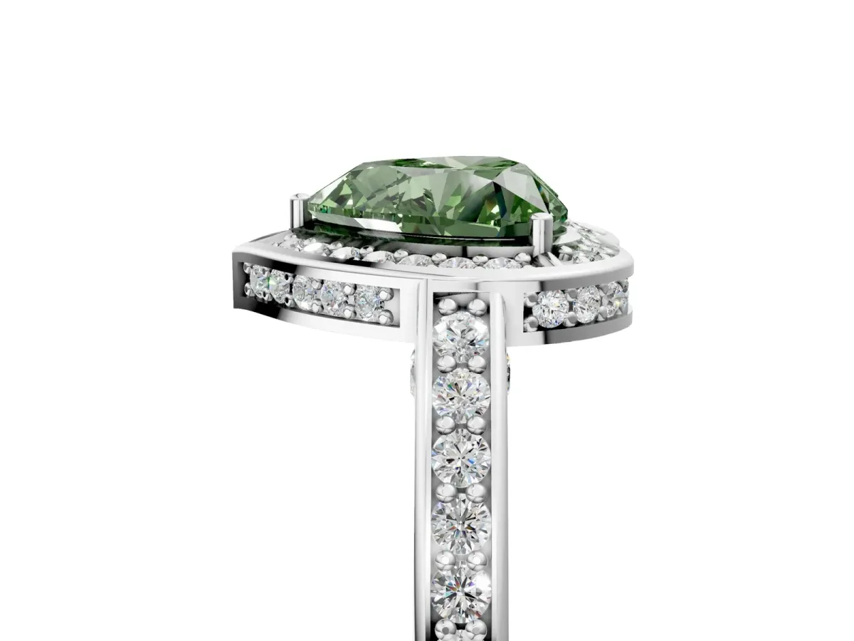Fancy Green Heart Cut Cut Halo Pave Split Shank Prong Setting Ring Platinum