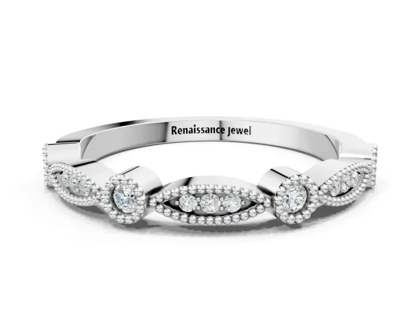 Milgrain Bezel and Marquise Diamond Band White gold