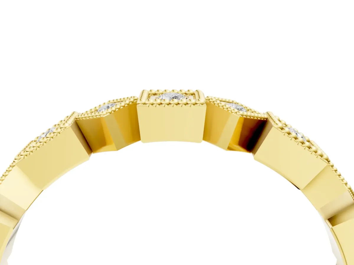 Milgrain Square Diamond Eternity Band with Bezel Setting Yellow gold