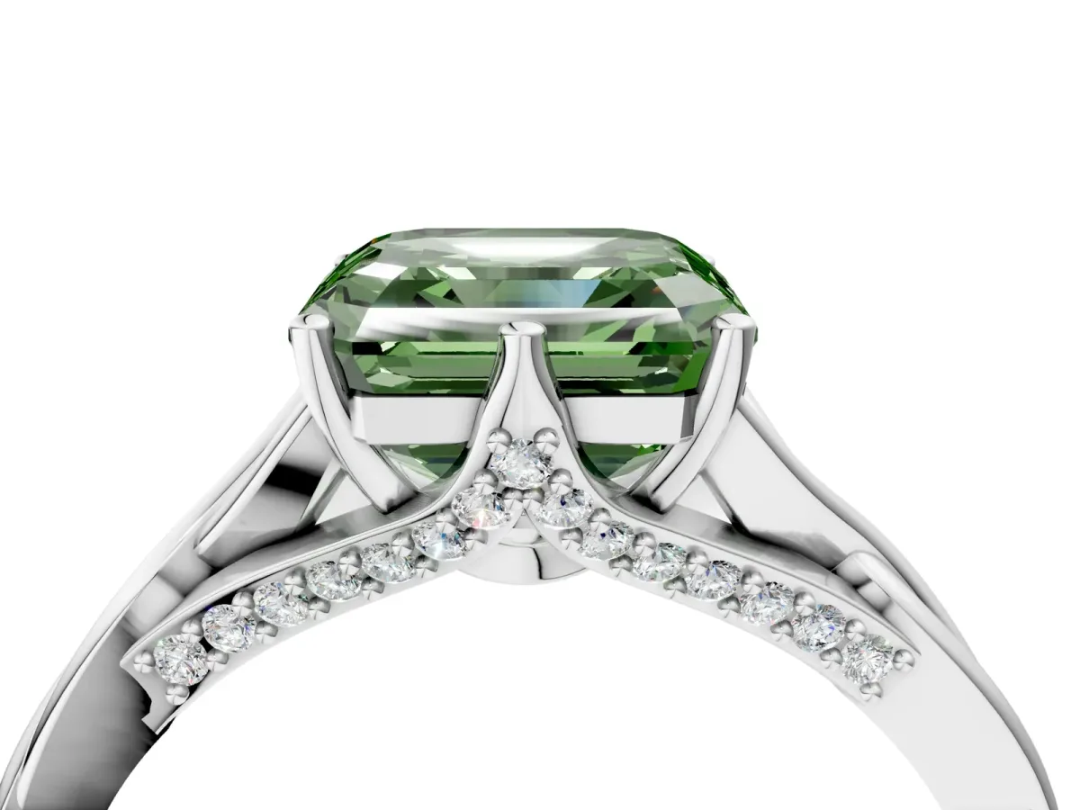 Fancy Green Asscher Cut Solitaire Twist Band Six-Prong Setting Platinum