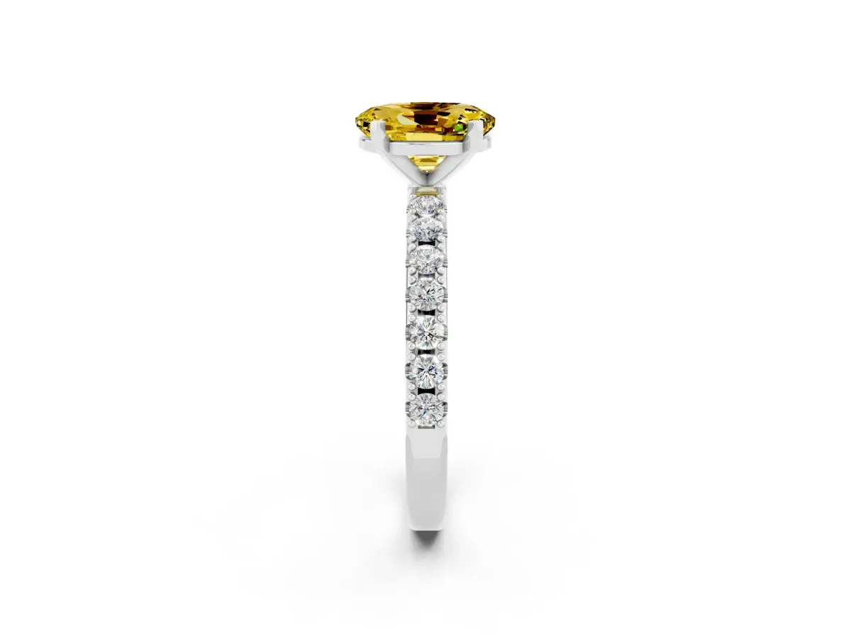 Oval Cut Yellow Sapphire Solitaire Pavé Band with Four-Prong Setting Silver