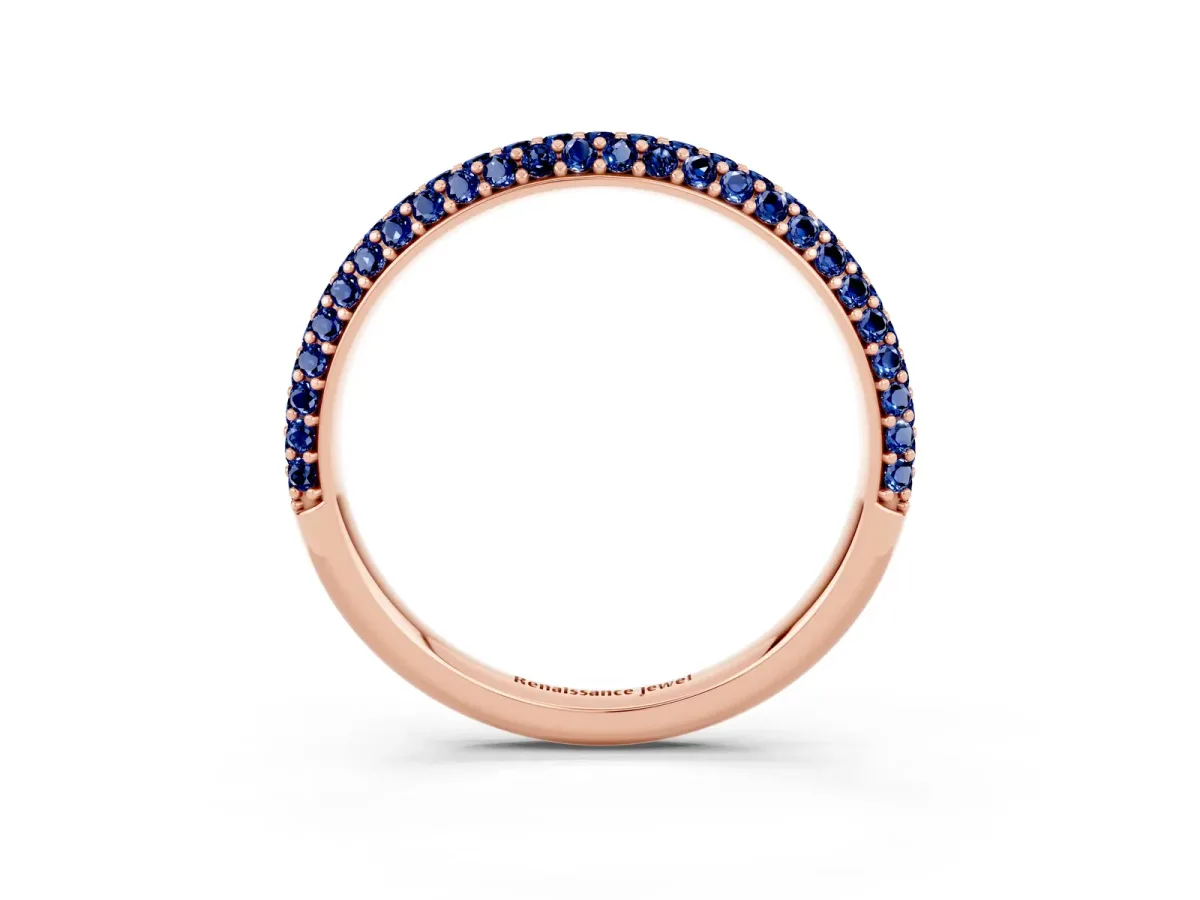 Round Blue Sapphire Pavé Eternity Band with Shared Prong Setting Rose gold