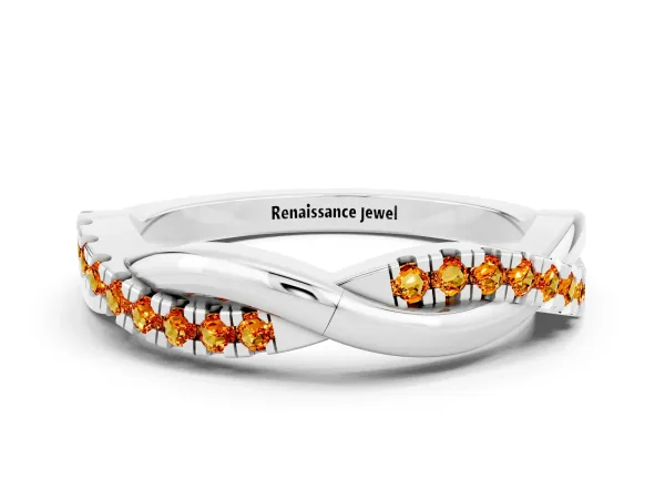 Round Citrine Twisted Infinity Band with Prong Setting Platinum