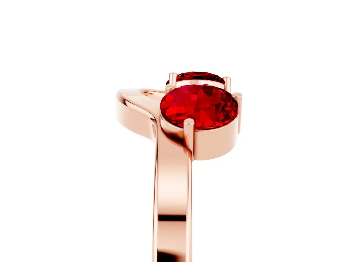 Dual Round Ruby Open Band Ring with Prong Setting Rose gold