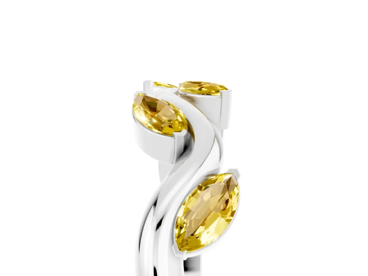 Marquise Yellow Sapphire Twisted Band with Prong Setting Platinum