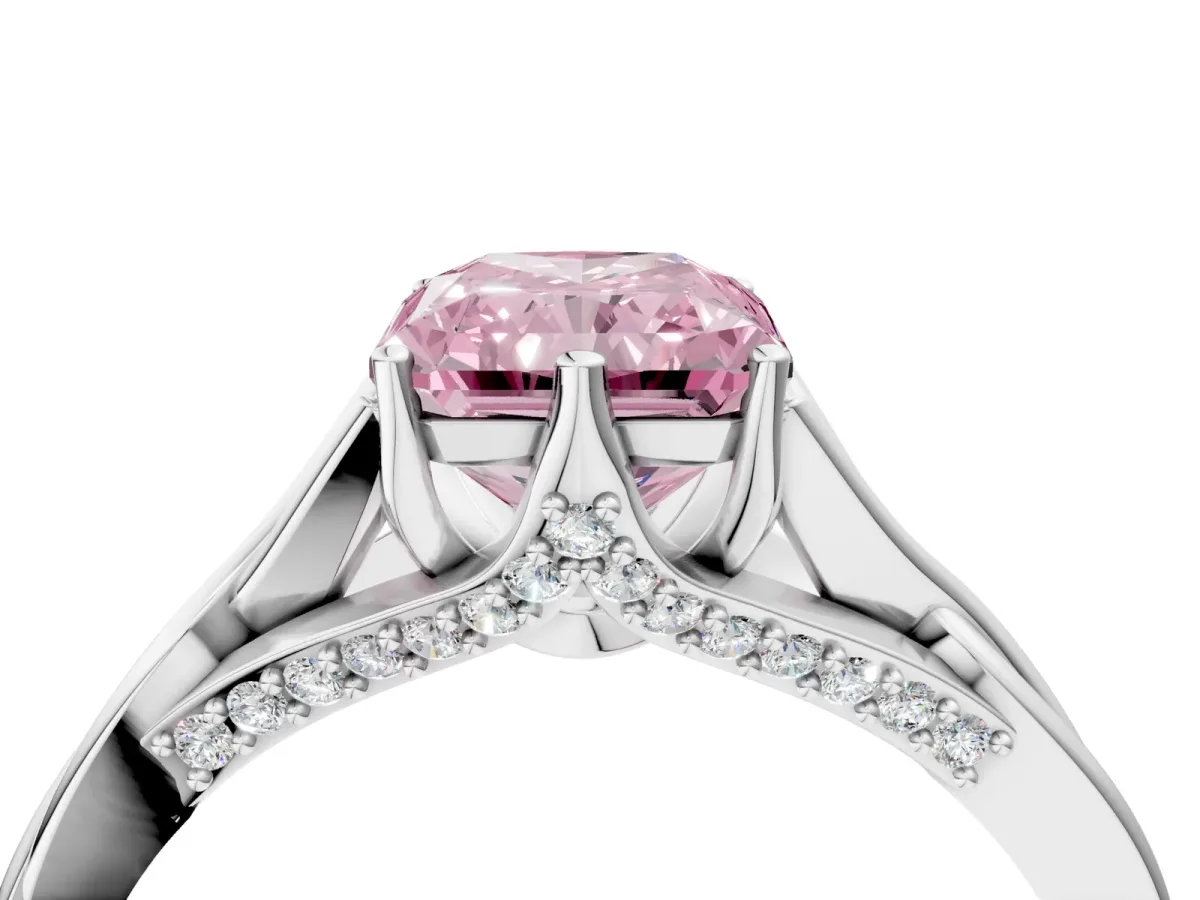 Fancy Pink Radiant Cut Solitaire Twist Band Six-Prong Setting Platinum