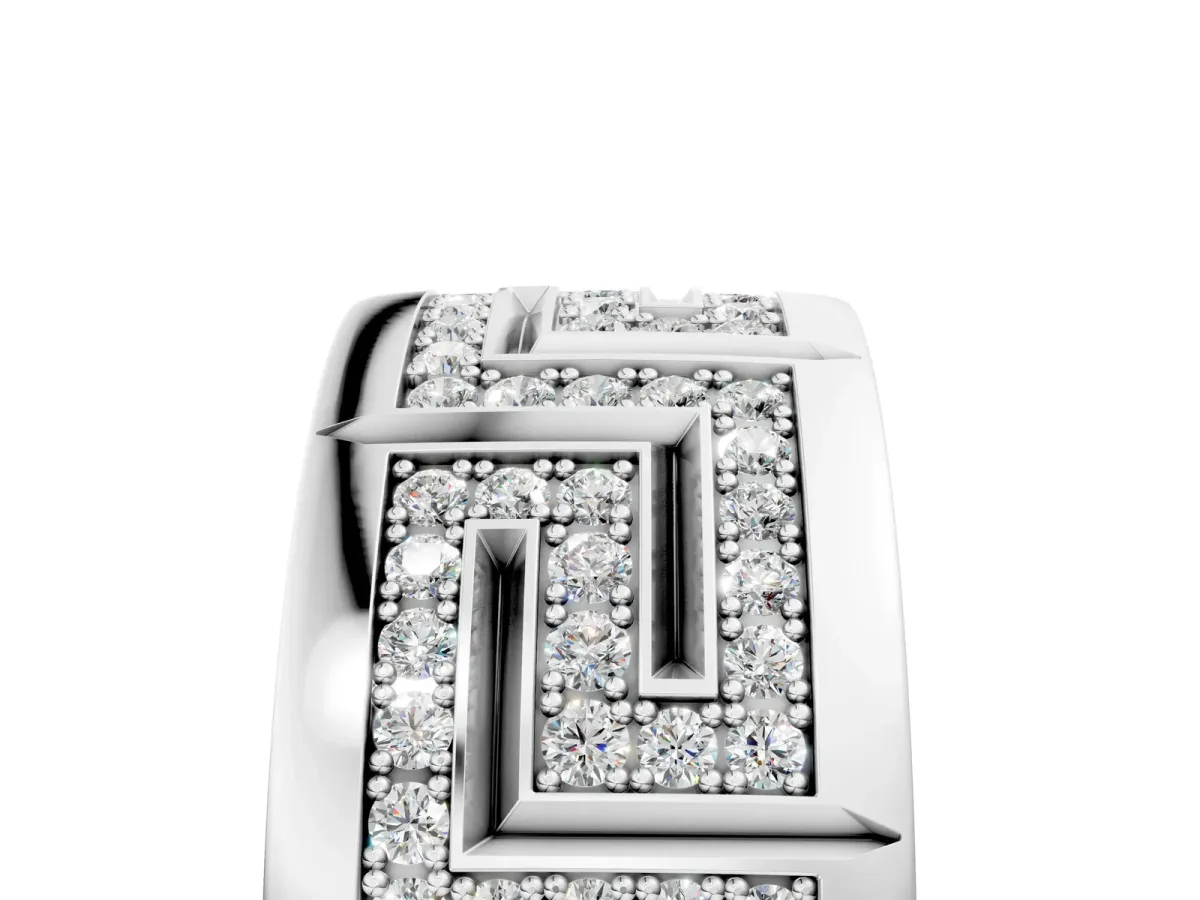 Round Diamond Pavé Greek Key Mens Band Platinum