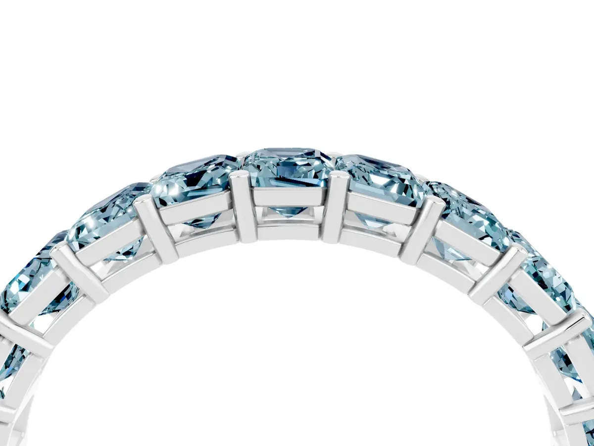 Emerald Cut Aquamarine Eternity Band with Shared Prong Setting Silver