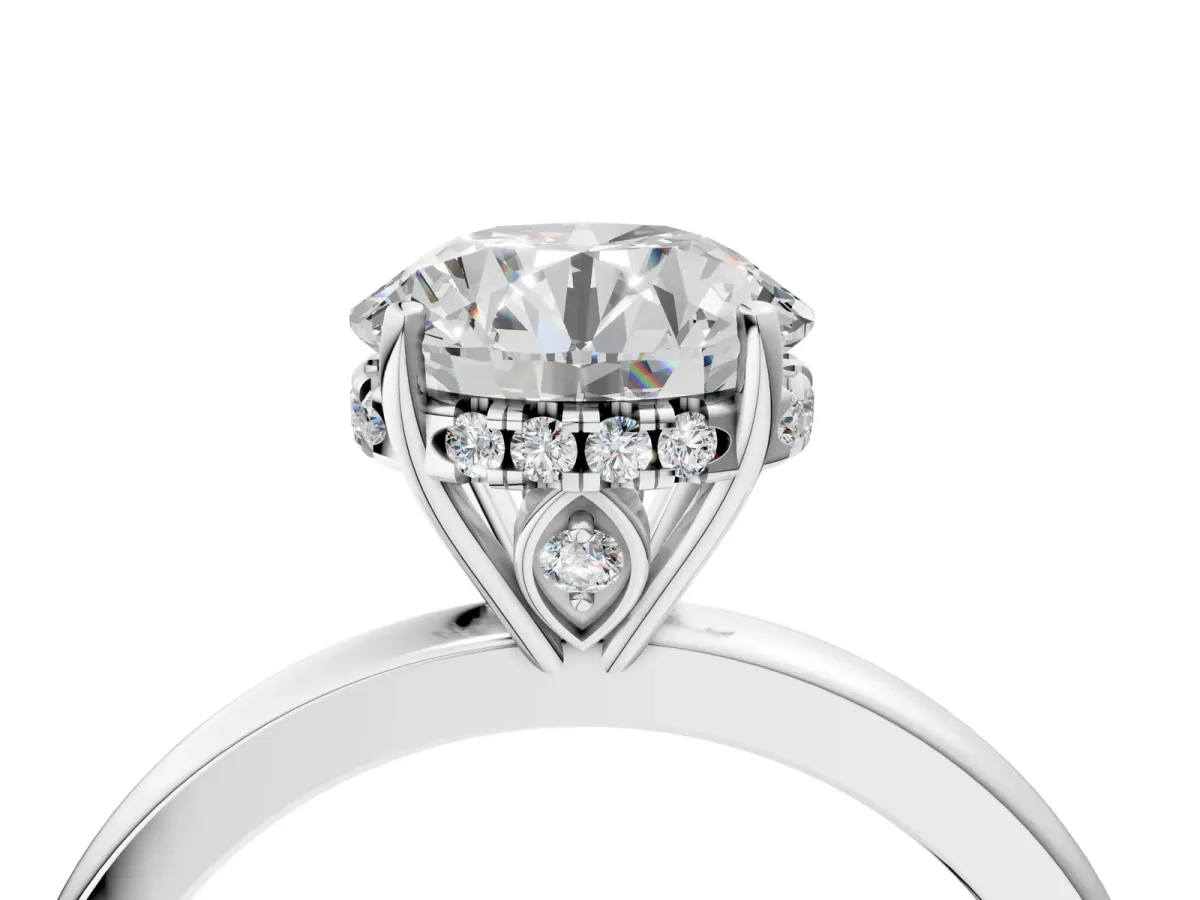 Round Cut Solitaire Diamond Ring with Prong Setting and Plain Band Platinum