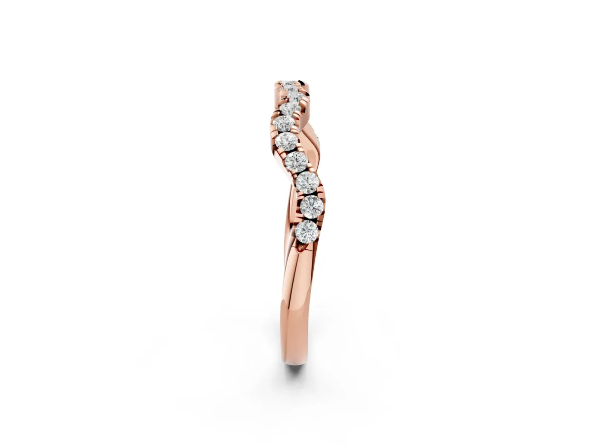 Round Diamond Scalloped Pavé Wedding Band with Shared Prong Setting Rose gold