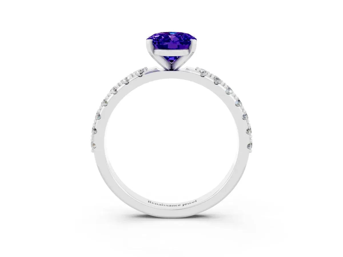 Oval Cut Tanzanite Solitaire Pavé Band with Four-Prong Setting Platinum