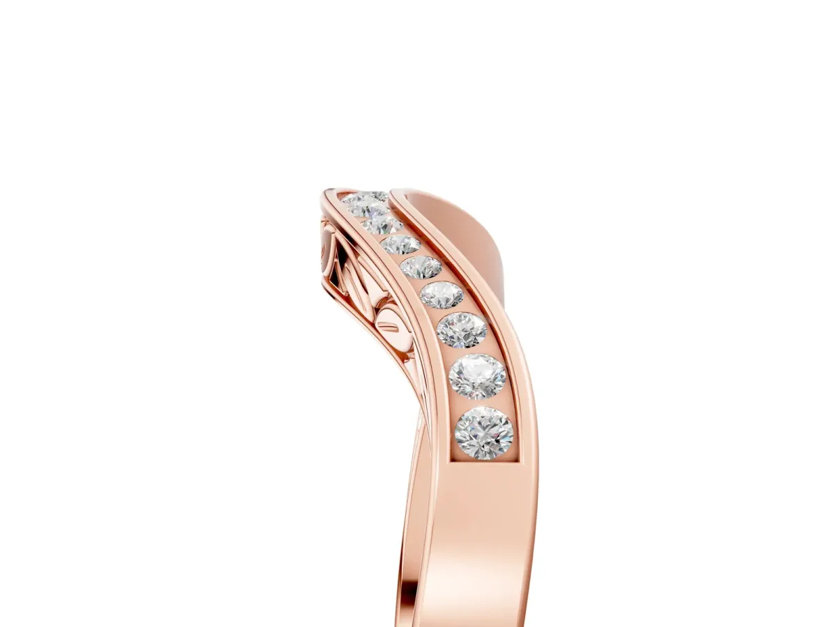 Round Cut Channel Set Wave Band with Pavé Setting Rose gold