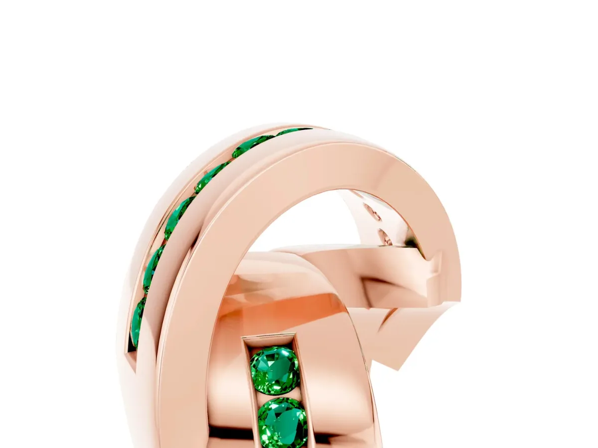 Pavé Round Emerald Crossover Band with Channel Setting Rose gold