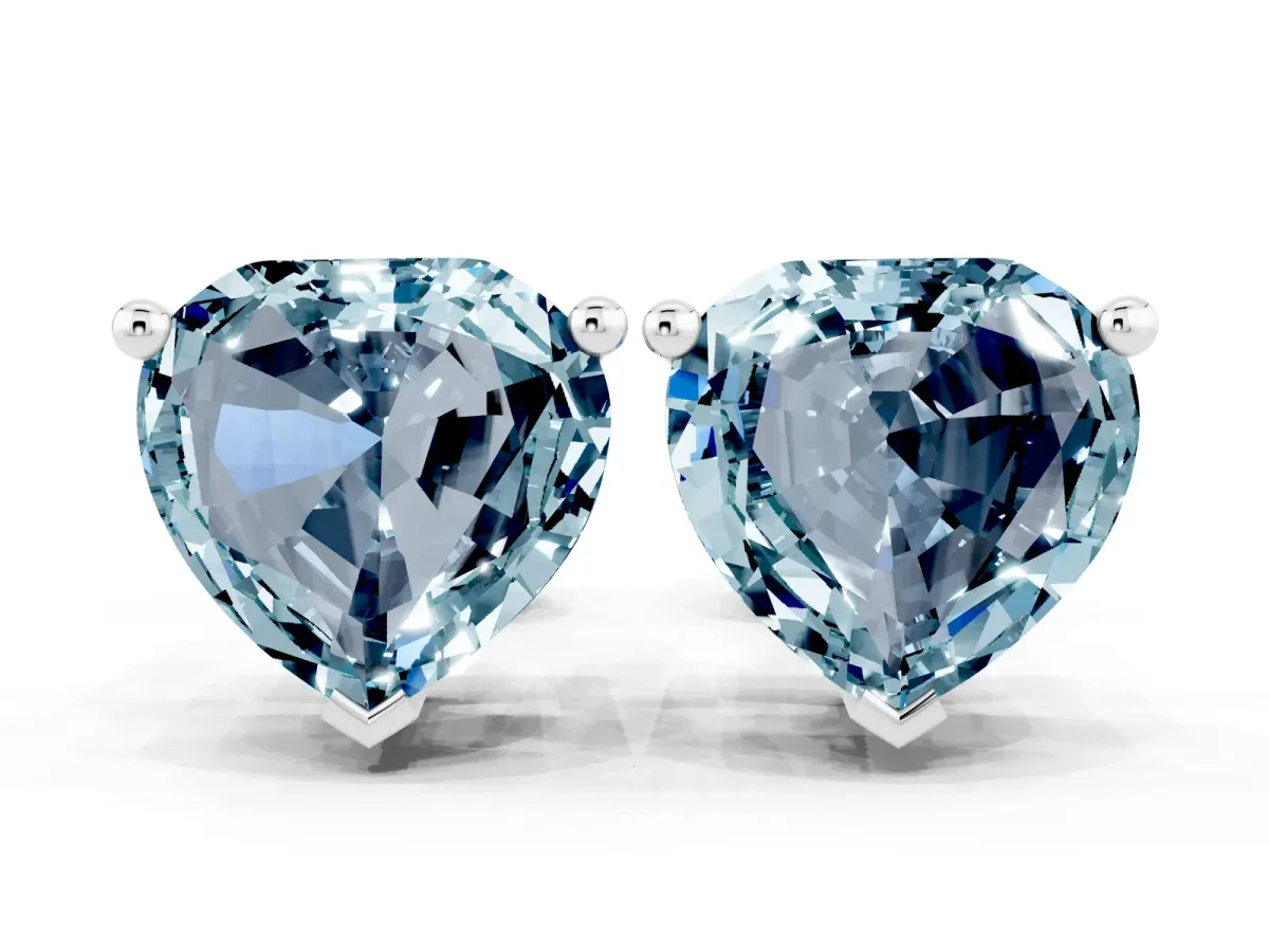 Heart Cut Aquamarine Stud Earrings Silver