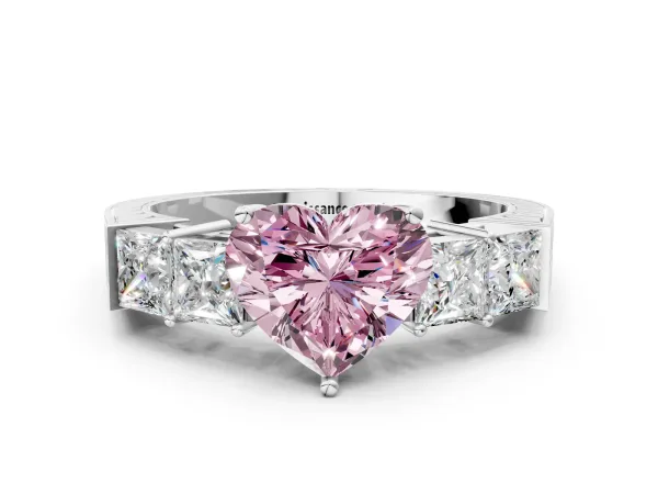 Fancy Pink Heart Cut Solitaire Princess Side Stone Engraved Band Prong Setting Ring Platinum