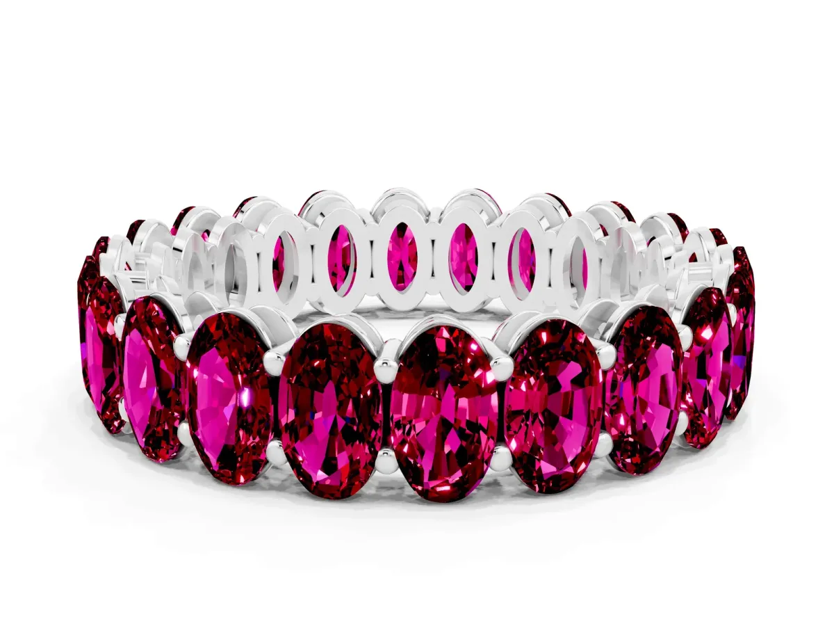 Oval Cut Garnet Eternity Band with Shared Prong Setting Silver