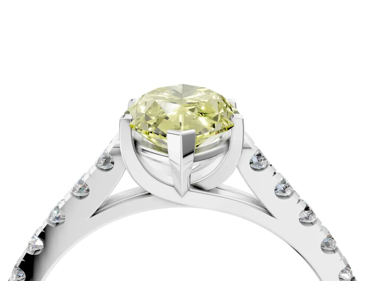 Fancy Yellow Marquise Cut Diamond Pavé Band Solitaire Ring with Prong Setting Silver