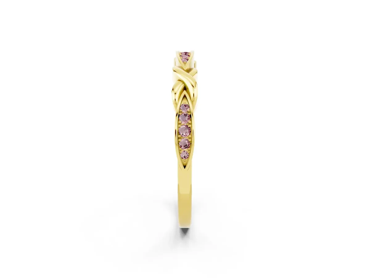 Twisted Marquise Morganite Pavé Band with Shared Prong Setting Yellow gold