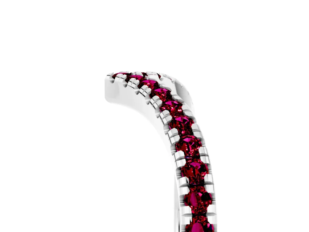 Pavé Round Garnet V-Shaped Chevron Band with Shared Prong Setting Silver