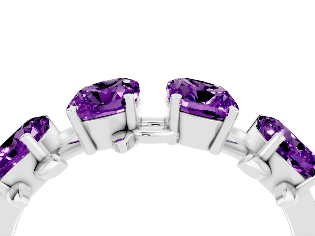 Emerald Cut Amethyst Prong-Set Half Eternity Band Silver